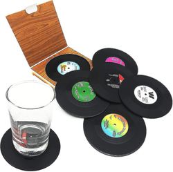 6 stk Retro Cd Record Vinyl Coasters Cup Mat til kaffedrik Bordservice Skridsikre coasters