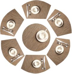 Linkrunning Runde bord dækkeservietter Sæt af 7 vævet Vinyl 6 Wedge Place Måtter med centerpiece rund mat til køkkenbord runde bordmåtter Tør ren (...