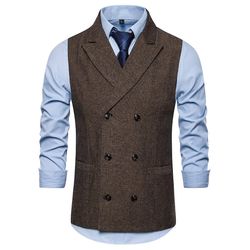 Allthemen Herre Dobbeltradet Peak Revers Business Casual Suit Vest Kaffe L