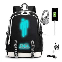 Reput billie eilish kuvio usb ladattava reppu opiskelija koululaukku ulkoreppu väri-2