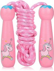 Hyppynaru lapsille, säädettävä puuvillaköysi puisella kahvalla, koristeltu sarjakuvakuviolla lapsille Pojille ja tytöille kuntoharjoitteluun