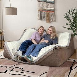 Vakosametti Samettisohva Puff, Vuodesohva - 2 henkilöä - 165cm x 138cm - Beige Stone-VERCART