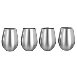 4 kpl ruostumattomasta teräksestä valmistettuja varrettomia viinilaseja keittiöbaarissa, särkymättömiä metallijuomakuppeja sisä- ja ulkotiloihin Hopea