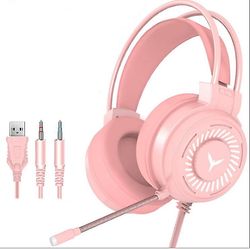 Coosilo Gaming headset RGB Led Wired Hovedtelefoner Stereo med mikrofon til en/ps4 pc Xbox Pink