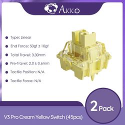 Roobeki Akko V3 Pro Cream Yellow Switches 5 Pin 50gf støvtæt stilk lineær switch kompatibel med MX mekanisk tastatur (45 stk) V3 Pro 2 Box90stk