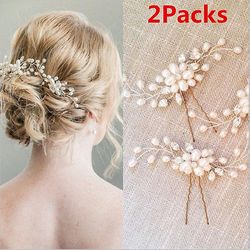 2pac Vintage Bryllup Brude Pearl Flower Crystal Hair Pins Brudepige Clips Side Comb Hår Dekoration guld
