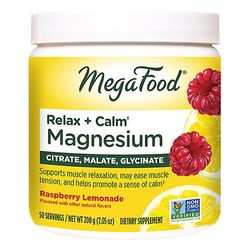 MegaFood Relax + rauhallinen magnesiumjauhe, vadelmalimonadimaku, 7,05 oz (1 kpl pakkaus)