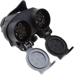 Linkrunning Trailerstik 13 til 7 pin 12N 12S Dual EU Plug Converter Adapter til bil Trailer Truck Anhængertræk 12V vandtæt sort