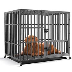 Bingo Paw xxL suuri raskas koiran häkki pureskelunkestävä neliöputki metallinen kennellaatikko pyörillä Musta 117x84x96.5cm