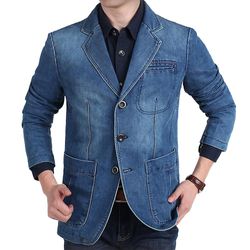 Cloudstyle Herre Casual Multi Pocket 2 Button Denim Jacket Lyseblå 3XL