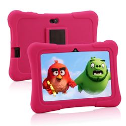Nettbrett for barn 7 tommer, Wifi-nettbrett for barn, Android 10, 32 GB rom, småbarnsnettbrett, BT, dobbelt kamera, foreldrekontroll rose rød