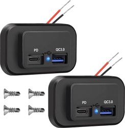 2stk 12v usb stikkontakt, dobbelt hurtigopladning 3.0 12v stik usb oplader & pd type-c (usb c), 12v 24v usb oplader vandtæt stikkontakt adapter bil...