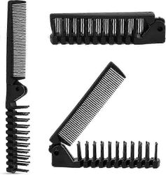 Taitettava hiusharja ja kampa, kannettava muovinen hiusharja matkoille, kaksipuolinen hierontakampa paksuille ja ohuille hiuksille (musta)