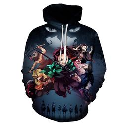 Eocici Voksne Demon Slayer Anime Hættetrøje Tanjirou Par hættetrøjer Tops Pullover Sweatshirt Gaver S