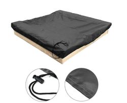 Sandkasse cover med snor, Square Støv-bevis Beach Sandbox Cover, Vandtæt Sandpit Swimming Pool Cover sort 120x120cm