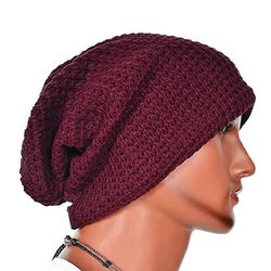 Varychmoo Herre Solid Strikket Slouch Hue Hatte Skull Baggy Vintervarmer Oversize Skateboard Caps Vin rød