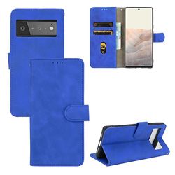 Etui til Google Pixel 6 Cover Premium læder med kortholder Flip Folio magnetisk etui etui - sort Blå