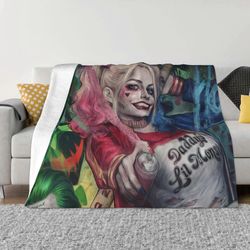 o1747 Harley Quinn Fleece Peitto Erittäin Pehmeä Cozy Throw Blanket , Kevyt Pörröinen Mukava Flanelliloima xMT11168 100x125cm 50x40in