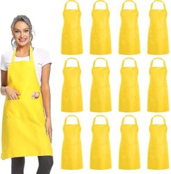 Evago 12 kpl tavalliset ruokalappuesiliinat, joissa 2 taskua - musta Unisex kaupallinen esiliina Bulk H Keltainen