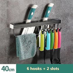 Aluminium Krog med 6 kroge + 2 kniv slots ikke perforeret Opbevaring Rack Opbevaring Rack Viscose Hængende Rod Køkken Opbevaring Hook