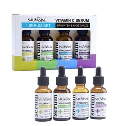 C-vitamiiniseerumi ihonhoito 4-osainen setti: sisältää retinolia, hyaluronihappoa ja niasiiniamidia ikääntymistä estäviä, ihon kirkastamista, koste...