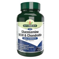 Natures Aid Glukosamiini 500 mg MSM 500 mg Kondroitiini 100 mg (C-vitamiinilla), 180 tablettia