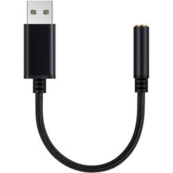 USB til 3,5 mm hovedtelefonstik lydadapter, eksternt stereolydkort til pc, bærbar computer, til, til osv. (0,6 fod, sort)