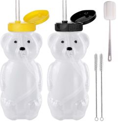 2 pakkausta hunajakarhun olkikuppeja, joissa on 2 joustavaa pilliä ja puhdistusvälineitä (2 olkiharjaa ja 1 pulloharja), 8oz pullot