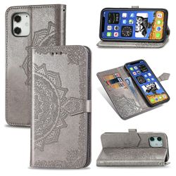 Etui til Iphone 11 Cover Læder Tegnebog Cover Prægning Mandala Magnetisk Flip Protection Stødsikker - Grå