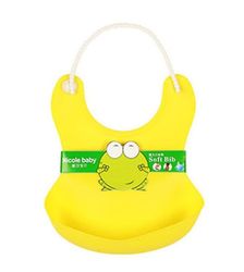 Ruili Vandtæt Silcone Roll Up Baby Soft Bib 4pcs En masse Mad Catcher Pocket Gul
