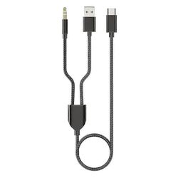 1 jaettu 2 tyyppi-C USB-A 3,5 mm:n Aux-kaapeli stereo-Hifi-ääni auton kaiuttimille Musta