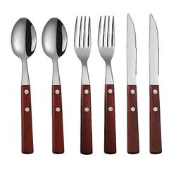 Aoweisia 6pcs/set rustfrit stål bestik sæt med træ håndtag Holder Gaffel Spoon Knife Set Køkken Porcelæn Kaffe