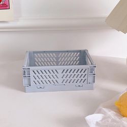 1 pc Mini Desktop Cream Farve Plast Foldbar Stationær Arrangør, Lyseblå Farve