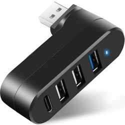 4-porttinen USB 3.0 -keskitin 180 astetta käännettävä USB-jakaja 3 USB-portilla 1 USB C PowerData P