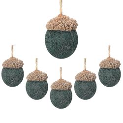 Tyxs 6 filt ekollon ornament vita filtbollar pom ekollon krans rustik bondgård ekollon dekor julgran thanksgiving dekor Grön