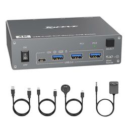 4K USB C KVM-kytkin 2 näyttöä 2 tietokonetta, 4K@60Hz kahden näytön USB 3.0 USB Typc C KVM-kytkin EU-PISTOKE Harmaa