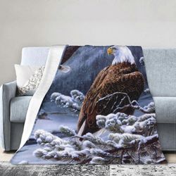 Kerota Lumikenttä ja kaljukotkat Super pehmeä lämmin fleecehuopa, mukava flanellihuopa, neljän vuodenajan peitto sopii makuuhuoneen sänkyyn ja sohv...