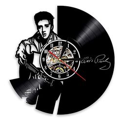 AISITIN Elvis Vinyl Plate Vegg klokke, Retro Hjem Dekorasjon Veggur