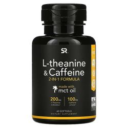 Sports Research Sportsforskning, L-Theanine & Koffein, 2-i-1 formel, 60 softgels