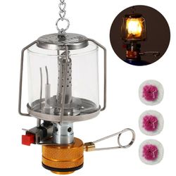 Outdoor Camping Gas Lantern Kannettava Kevyt Kestävä Säädettävä kirkkaus Lasi Ruostumaton teräs Sisältää 3 vaippaa