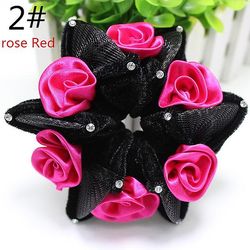 2pc Chiffon Rose Hex Hoved Blomst Hår Ring Pandebånd Farve Trompet med Diamant Fleece Pandebånd 2