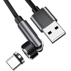 Magnetisk USB-C-laddningskabel 3A Snabbladdning 2 m Black
