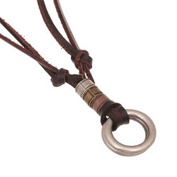 Vintage dubbelcirkelt läderhalsband Brown