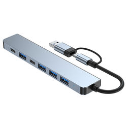 2-in-1 USB-C / USB-keskitin 7 porttia USB3.0 Windows MacOS:lle Grey
