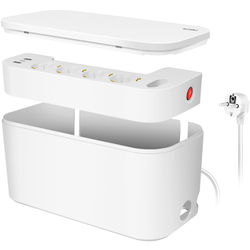 Kaapelilaatikko - Kaapelin piilotin haaroittimella + USB-A/USB-C lataus Valkoinen