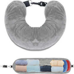 U-muotoinen niskatyyny pehmeällä samettisella päällisellä Grey