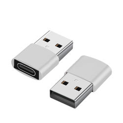 2 kpl USB-C–USB-sovittimia tiedonsiirtoon ja lataamiseen Silver