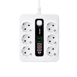 EU 6-Vägguttag, 5 USB-Portar, 1 USB-C Port White
