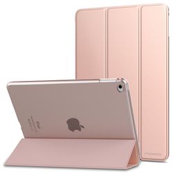 Rose Gold PU Læder Smart Cover Kompatibel med iPad 6/Air 2 - Trefoldet Design med Gennemsigtig PC Bagside