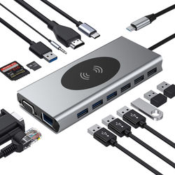 15-in-1 Type-C Hub -monitoimiadapteri HDMI:llä, VGA:lla, Ethernetillä, USB C PD:llä